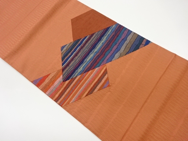 JAPANESE KIMONO / VINTAGE FUKURO OBI / MATELASSE / WOVEN ABSTRACT STRIPE